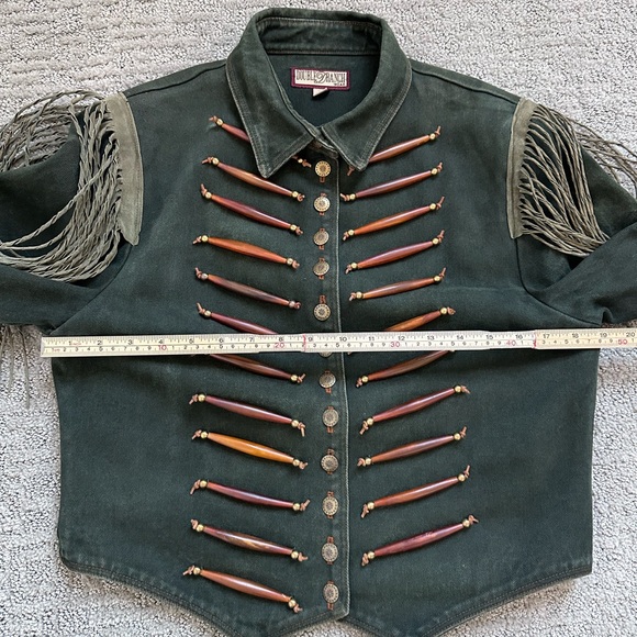 Double D Ranch Vintage Denim Fringe Jacket – Cropped Western Cowgirl M - Picture 13 of 16